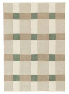 Forio Beige Ivory and Olive Green Checkered Indoor Outdoor Rug