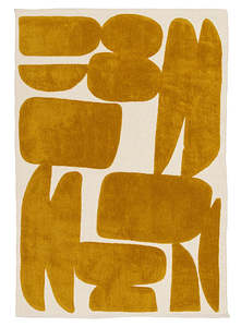 Felted Wool Rugs: Zulema Mustard Abstract Washable Wool Rug