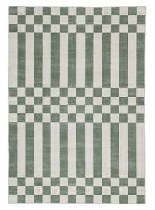 Nicolette Green and White Checkered and Striped Washable Rug
