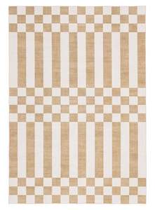 Batini Brown and White Checkered and Striped Washable Rug