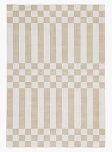 Tribal Rugs: Anette Light Brown and White Checkered and Striped Washable Rug