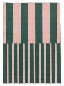 Marilyn Deep Forest Green and Blush Pink Striped Indoor Outdoor Rug