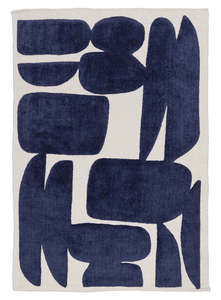 Monochromatic Rugs: Simora Blue Abstract Washable Wool Rug