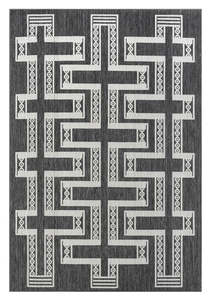 Monochromatic Rugs: Teyona Charcoal and Ivory Tribal Flatweave Indoor Outdoor Rug