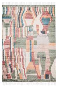 Fern Green and Orange Multi-Colour Abstract Tribal Indoor Outdoor Rug