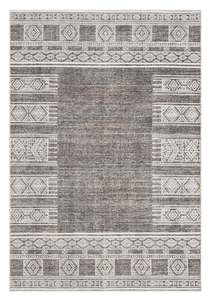 For Men: Raia Charcoal and Grey Tribal Distressed Washable Rug