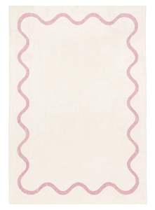 Wonderland: Juliana Pink and Cream Wiggle Bordered Washable Rug
