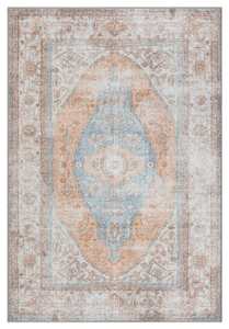 Orange Rugs: Halima Orange and Blue Traditional Distressed Washable Rug