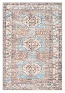 Nazri Orange and Blue Traditional Distressed Washable Rug