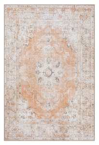 Orange Rugs: Zarina Orange and Beige Traditional Distressed Washable Rug