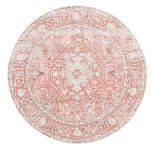 Pink Rugs: Beatrice Peach Transitional Washable Round Rug