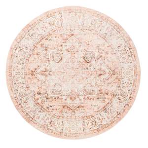 Pink Rugs: Veronique Peach and Brown Distressed Washable Round Rug