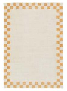 Yellow Rugs: Gadise Yellow Mustard Checkered Border Washable Rug