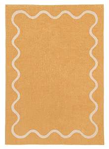 Frida Mustard and Cream Wiggle Bordered Washable Rug