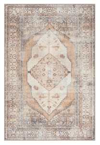 Orange Rugs: Yvana Brown and Beige Traditional Distressed Washable Rug