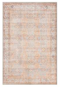 Narem Pink Orange and Blue Traditional Distressed Washable Rug