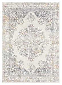Aysha Pink Yellow and Grey Traditional Medallion Rug