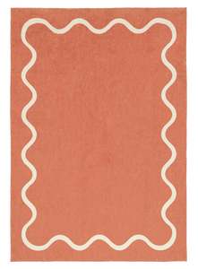 Large Rugs: Gertrude Pink and Cream Wiggle Bordered Washable Rug