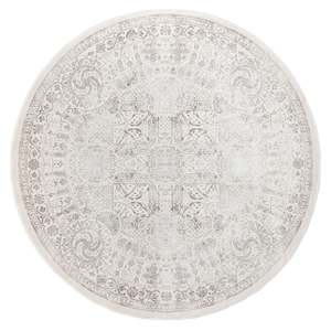 Round Rugs: Esmeray Ivory And Grey Traditional Distressed Round Rug