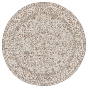 Lifestyle: Moselle Beige and Brown Floral Distressed Round Rug