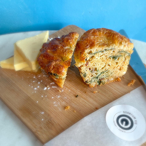 Products: Cheesy pesto, feta & caramelised onion muffins