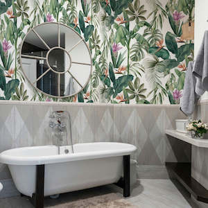 Bathroom Peel Stick: Green With Envy Removable Bathroom Wallpaper