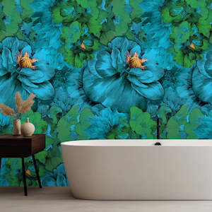 Bathroom Peel Stick: Tickled Blue Removable Bathroom Wallpaper