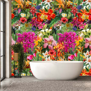 Bathroom Peel Stick: Floral World Removable Bathroom Wallpaper