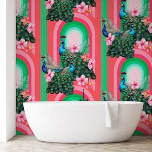 Peacocks in Miami Removable Bathroom Wallpaper