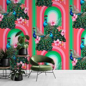 Misslolo Wallpaper: Peacocks in Miami Wallpaper by Miss Lolo