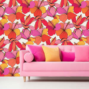 Peel And Stick Wallpaper: Hibiscus Hottie Peel + Stick by Miss Lolo