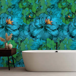 Bathroom Peel Stick: Tickled Blue Removable Bathroom Wallpaper