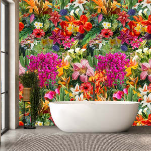 Floral World Removable Bathroom Wallpaper
