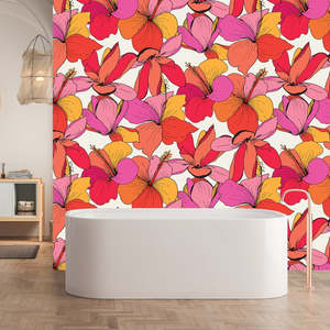 Bathroom Peel Stick: Hibiscus Hottie Removable Bathroom Wallpaper