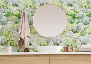 Bathroom Peel Stick: Happy Hydrangeas Removable Bathroom Wallpaper