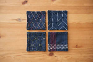Sashiko Cotton Fabric - Navy Coaster