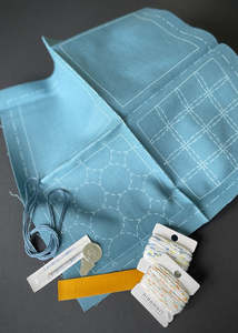 Gifts To Make: Sashiko Cotton Coaster Kit, Blue Grey