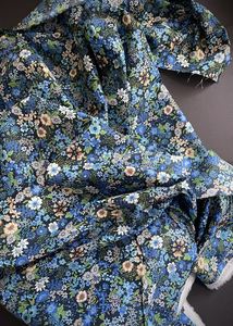 Cotton Batiste Lawn: Flownny II, Navy - Fine Cotton Lawn