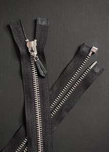 YKK, Open Ended Zip. #5 Nickel. Black