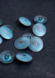Metal Buttons - Diamond Copper with Turquoise. 26mm