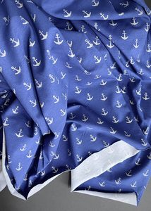 Jersey Knit: Anchors Away! Dark Blue. Cotton Jersey Fabric