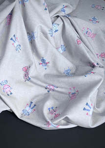 Robots, Space Grey. Organic Cotton Jersey