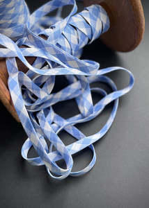 Bias Binding: DOUBLE FOLD BIAS BINDING, Market Gingham Fontaine Blue Linen