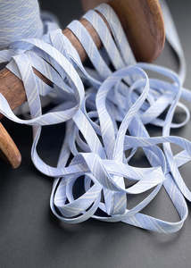 DOUBLE FOLD BIAS BINDING, Sunday Stripe Blue Linen