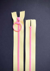 Haberdashery: Circular Pull Zip, Lemon + Pink