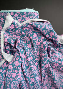 Fabric: Sophia Floral, Teal - Jersey Knit Cotton Fabric