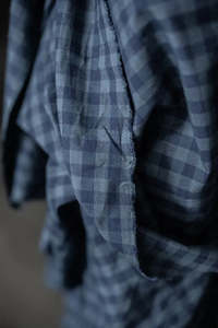 Linen: Uniform Blues Organic Cotton Linen Gingham Fabric