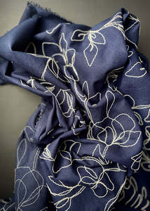 Arabella Navy - Embroidered Linen Viscose