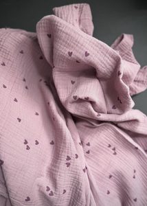 Cotton Double Gauze - Heart to Heart, Rhubarb