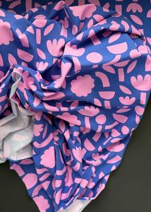 Organic Cotton Jersey Knit - Tetris Flowers, Blue